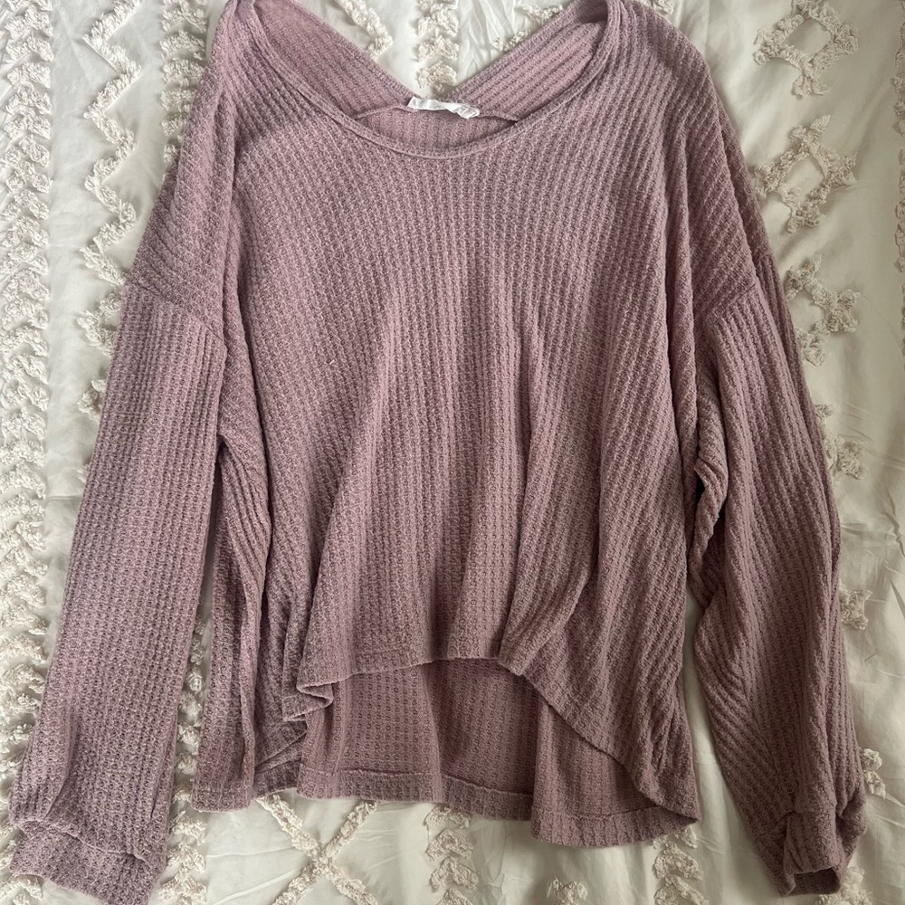 Cozy Lavender Waffle Knit Sweater